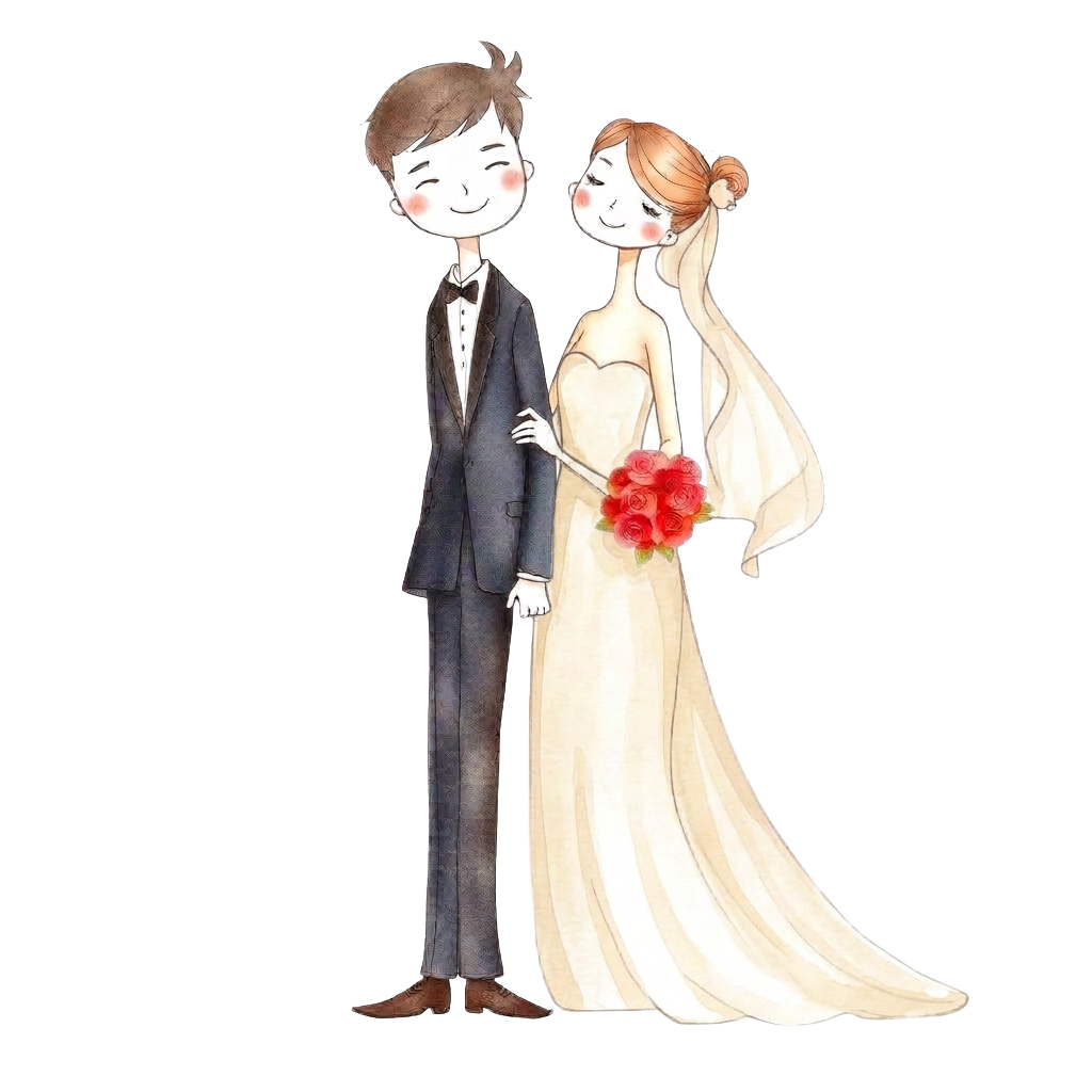 Ilustración a la acuarela de los novios